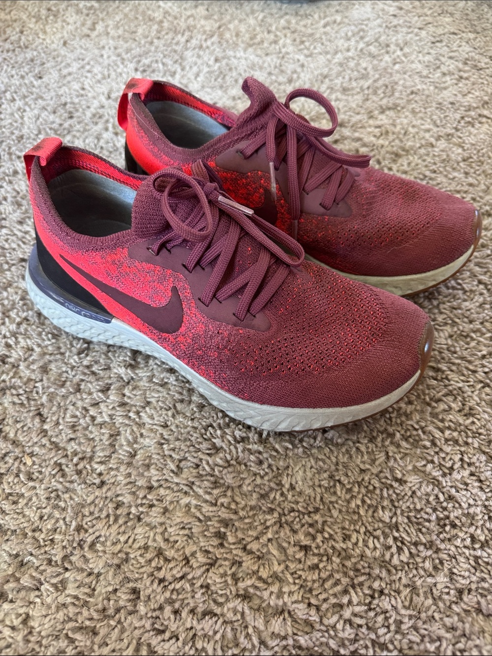 Nike Women's Burgundy and Red Knit Running Shoes